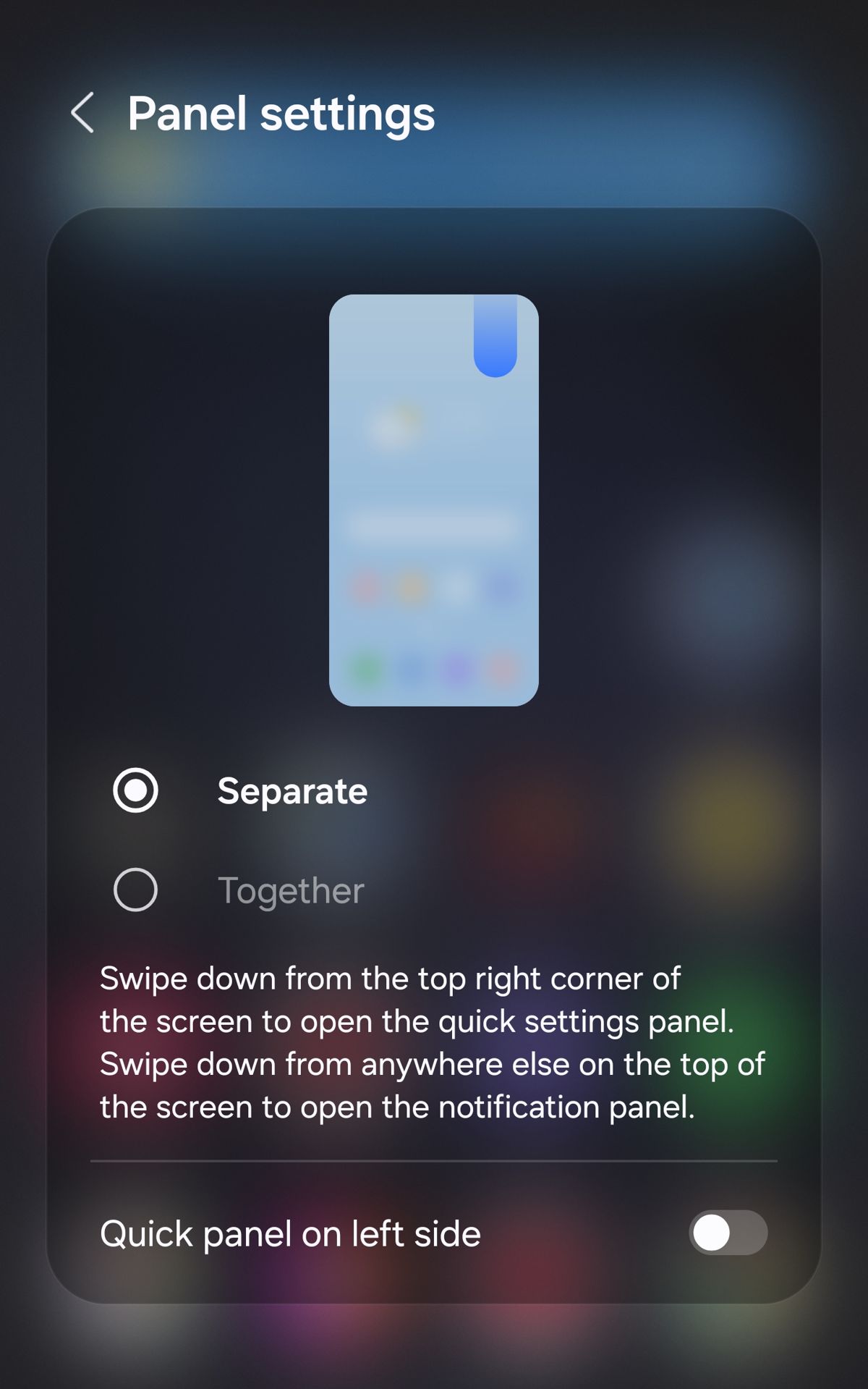 Panel Settings Separate vs Together Samsung OneUI 7 Android 15