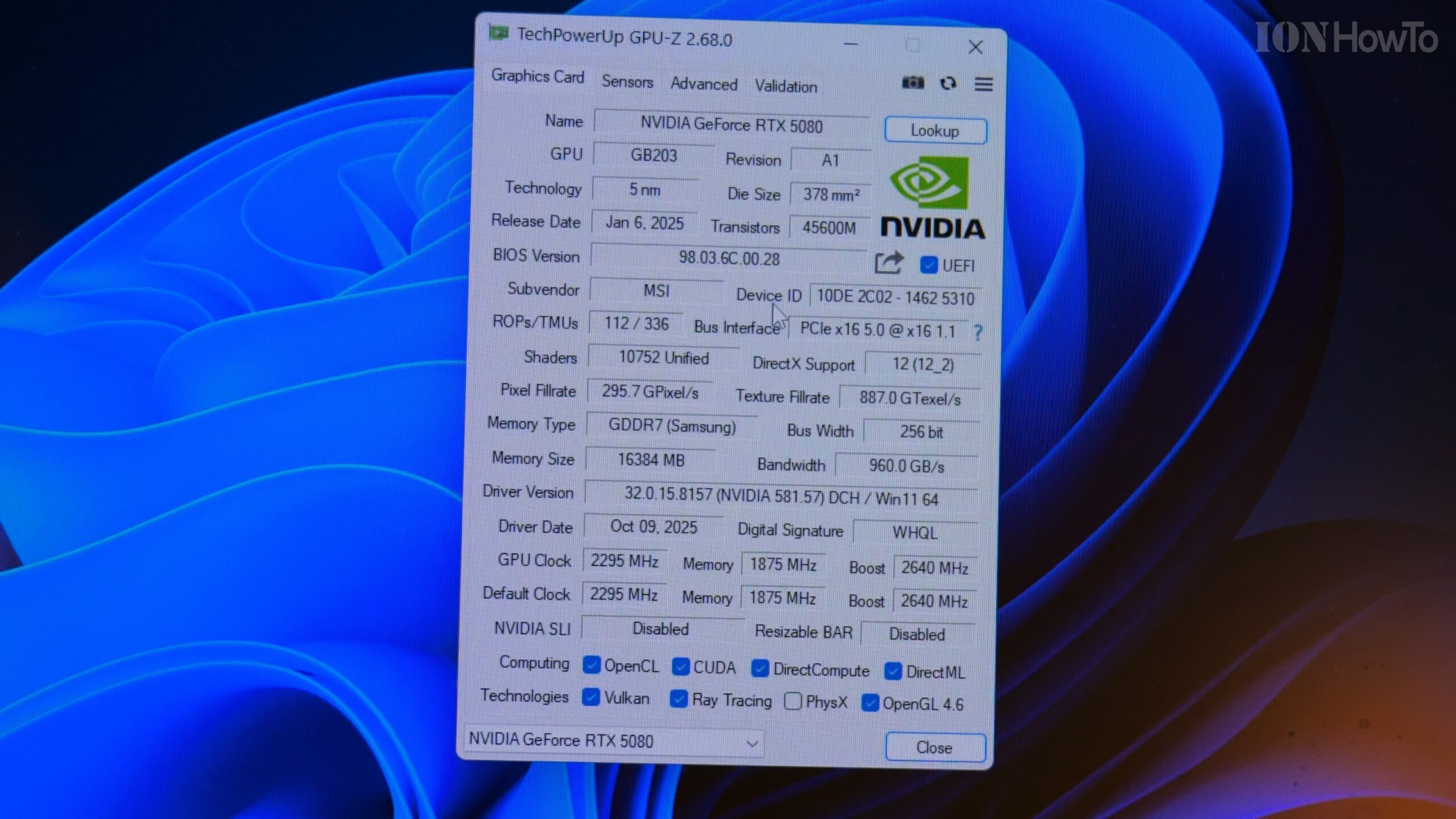 RTX 5080 GPU MSI Ventus 3X OC 16G GPU Z